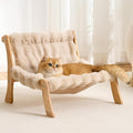 Solid Wood Cat Couch Bed for Indoor Cats, Modern Cat Sofa with Ultra-Soft Plush Surface Washable, Reclined Backrest, Elevated Plush Cat Lounge for Small to Adult Cats, Soft Khaki