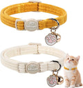 2 Pack Corduroy Cat Collars - Cute Breakaway Cat Collar with Bell and Paw Pendant, Soft Adjustable Fall Winter Kitten Collars for Girl Boy Cats, Yellow&White