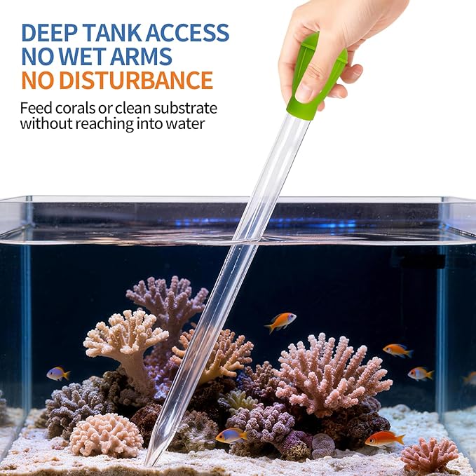 17.7 Inch Extra Long Aquarium Coral Feeder Tool, Deep Tank Fish Feeding Pipette, Long Pipette for Coral and Fish Feeding, Reef Tank Maintenance Accessories (2 Colors)