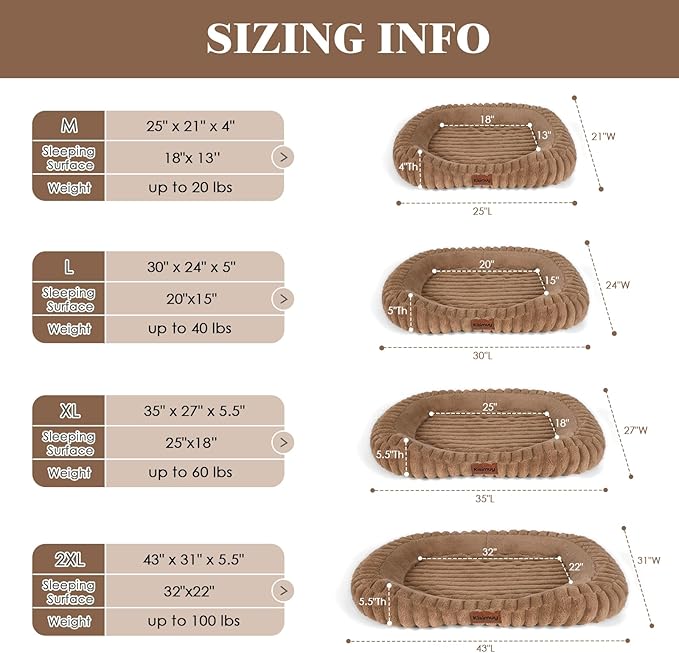 Cute Dog Bed for Medium Size Dog, Calming Medium Dog Cat Bed with Anti-Slip Bottom, Washable Soft Faux Fur Pet Bed, Rectangle Puppy Bed with Handle for Indoor Pets, 30" x 24" x 5", Brown