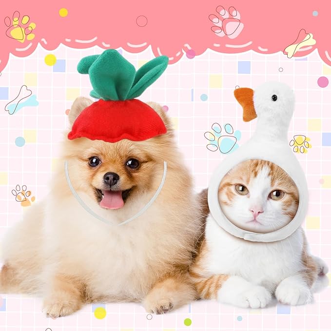 Weewooday 5 Pcs Cat Adorable Costume Pig Chick Goose Watermelon Taiyaki Fish Cat Hat for Pets and Small Dogs Kitten Puppy Party Costume Accessory Headwear