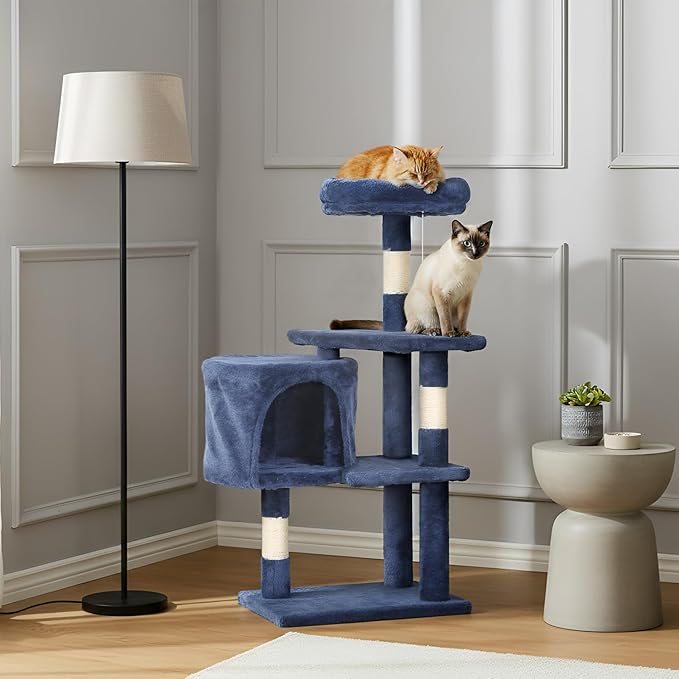 PayLessHere Cat Tree 36in Cat Tower with Cat Scratching Post, Cat Condo Stand House Furniture Kitty Activity Center with Furry Toys Cat Tree for Indoor Cats,Navy Blue