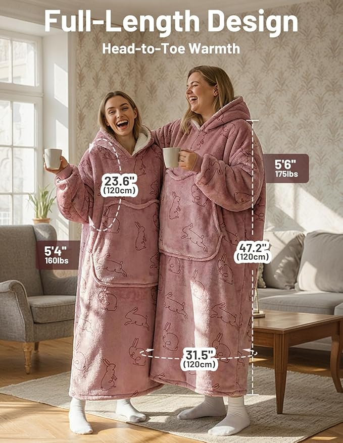 Mewaii Wearable Blanket Hoodie for Adults, Warm Sherpa & Soft Flannel Long Sweatshirt with Giant Pocket, Cozy Gifts for Women