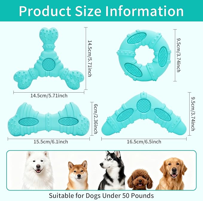 Natural Rubber Dog Chew Toys 4Pack,Tough Dog Toys for Aggressive Chewers Small Medium Breed,Interactive Dog Toys for Puppy to Clean Teeth Gum Massage,Tug & Fetch(Blue)