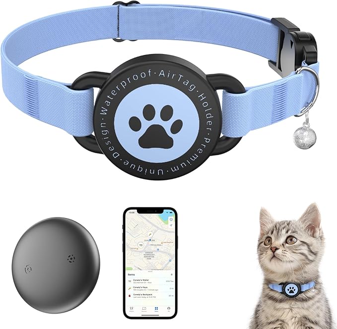 GPS Cat Tracker Collar(iOS & Android), Bluetooth Mini GPS Dog Tracker, Smart Pet Activity Tracker, No Monthly Fee, Work with Apple Find My & Google Find Hub, Finder Tag for Pets,Items M5 1P Blue