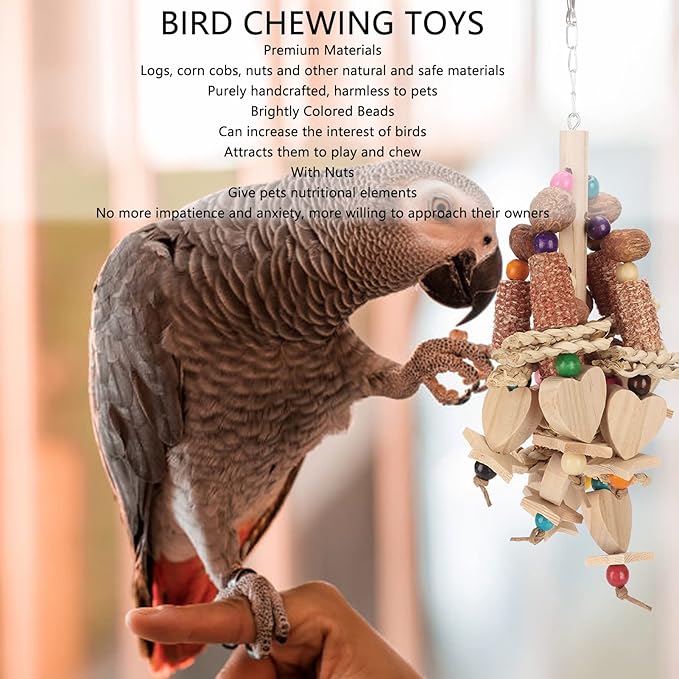 Wooden Bird Chew Toy, Edible Nuts, Non, Vibrant Design, Reduces Boredom, for Parrots and Small Birds