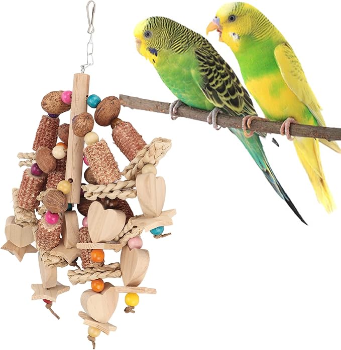 Wooden Bird Chew Toy, Edible Nuts, Non, Vibrant Design, Reduces Boredom, for Parrots and Small Birds