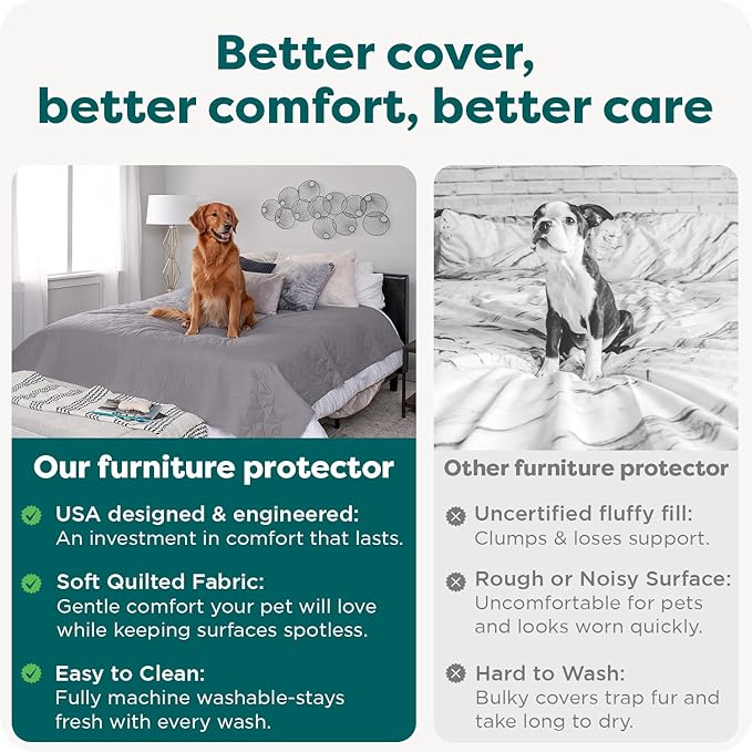 FurHaven Waterproof Blanket & Furniture Protector Cover with Non-Slip Backing, Machine Washable, Jumbo/King, Quilted Twill, Gray