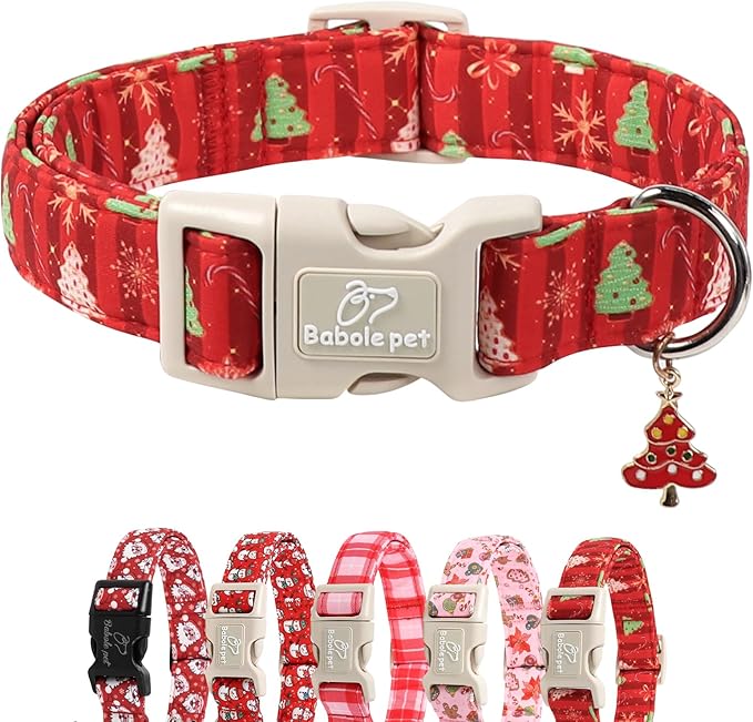 Christmas Dog Collar - Cute Red Christmas Tree Festive Puppy Collar with Safety Buckle, Soft Adjustable Holiday Dog Collars for Small Medium Large Dogs XL