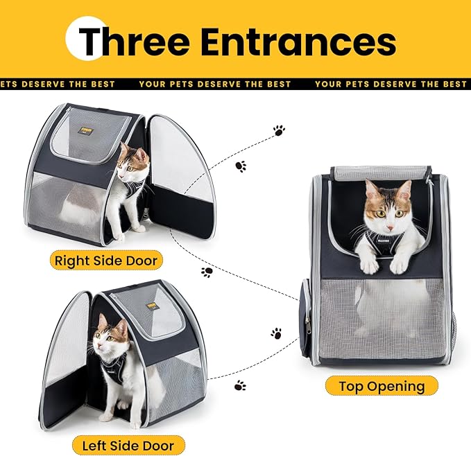 Cat Backpack Carrier for Small Dogs and Cats Fit Up to 15 Lbs,Small Dog Backpack, Foldable with 3-Side Mesh Windows, Pet Carrier for Travel & Hiking Friendly，Gray