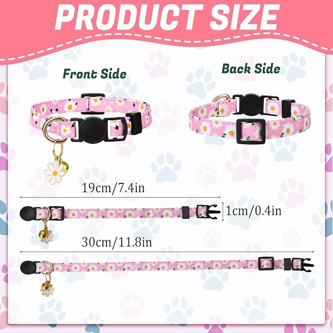 10 Pack Breakaway Cat Collars with Bells Flower Pendants Adjustable Floral Cat Collars Safety Kitten Collar with Bell for Girl Boy Cats