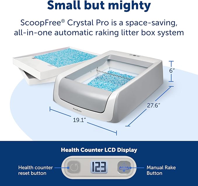 PetSafe ScoopFree Crystal Pro Legacy Self-Cleaning Automatic Litter Box - Uncovered Motion-Sensing Cat Box with Integrated Health Counter - Includes 1 Disposable Crystal Litter Tray