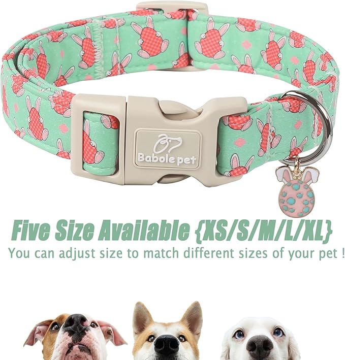 Easter Dog Collar for Large Dogs - Green Bunny Egg Dog Collars, Cute Boy Girl Dogs Easter Collar, Adjustable Spring Holiday Pet Collars with Quick Release Buckle XL