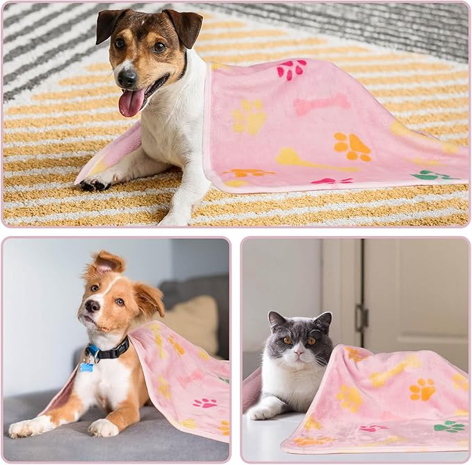 Dono 1 Pack 3 Dog Blankets for Small Dogs, Soft Fluffy Paw Print Pattern Fleece Pet Blanket Warm Sleep Mat, Puppy Kitten Blanket Doggy Mat for Dog Cat Kitten Doggy -23*16in (M(30*20"), Brown Bone)