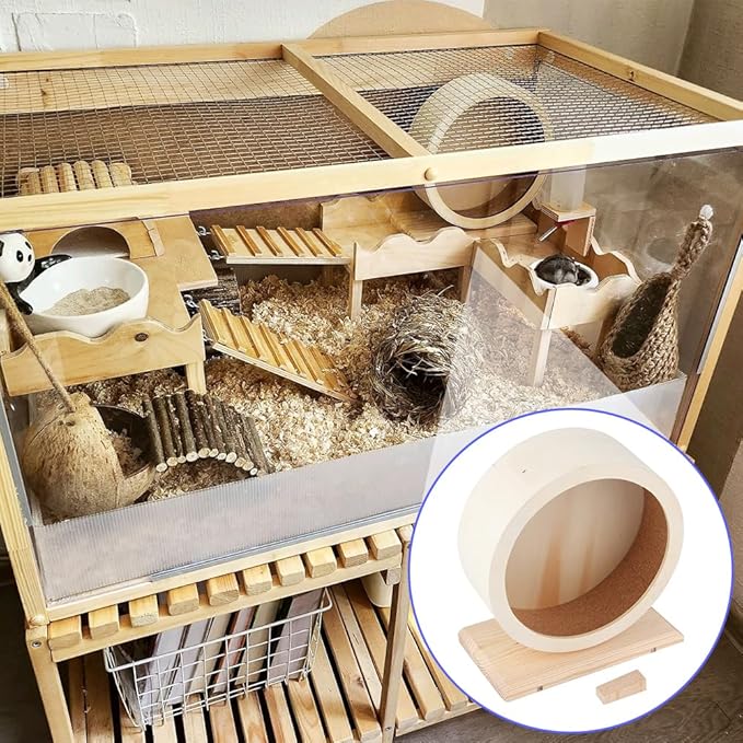 Wooden Hamster Exercise Wheel, Silent Silent Running Wheel Wooden Small Pets Quiet Spinner Play Toy Cage Accessories for Dwarf Syrian Hamster Rat Gerbil Mice Guinea Pigs(S)