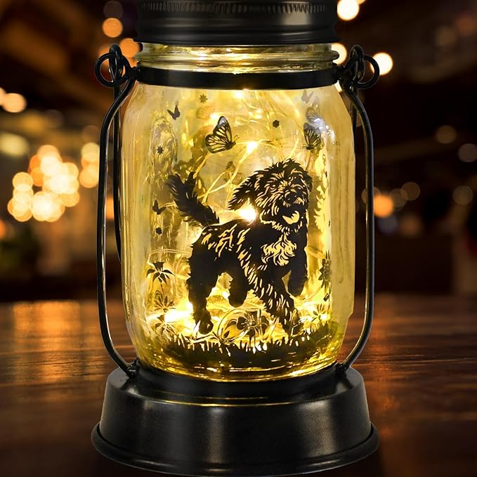 Portuguese Water Dog Gifts for Women/Men Portuguese Water Dog Solar Lanterns Mom Birthday Pet Lovers Lantern Pet Loss Memorial Lights Solar Garden Decoration for Yard, Patio,Backyard,Porch Lights