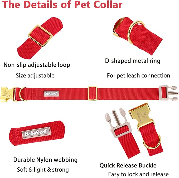 Nylon Dog Collar - Adjustable Burgundy Red Soft Webbing Dog Collars for Small Medium Large Dogs Boy Girl Puppy Collar with Safety Metal Buckle L