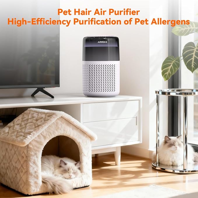 AIRROMI HEPA Air Purifier for Bedroom&Home,Pet Air Purifier for Home Pets,Removes Pet Odor,Cat Litter Smell,Dust,Smoke&Allergies,Quiet Room Air Purifier with Scents,360°Air Cleaner,A2005 Purple