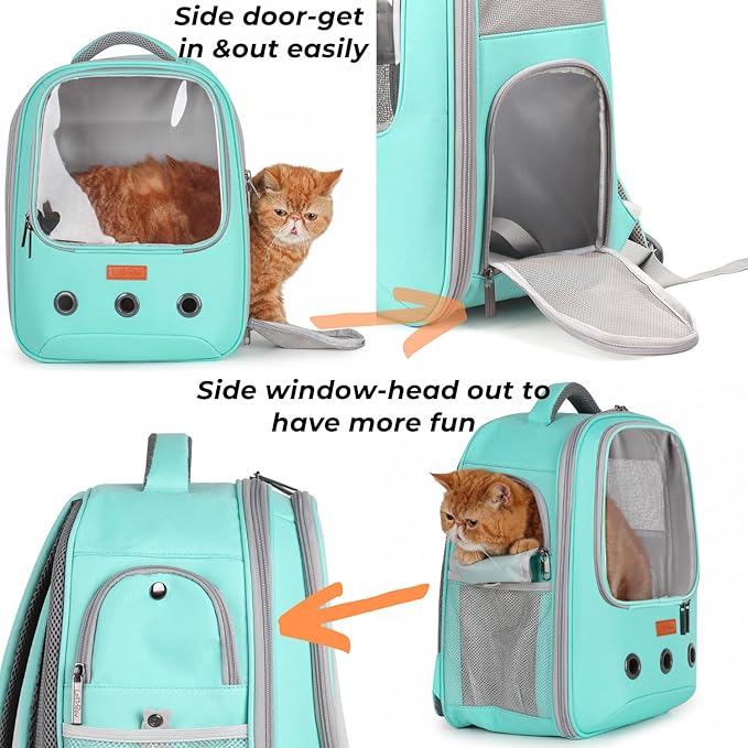 Lollimeow Pet Carrier Backpack, Bubble Backpack Carrier, Cats and Puppies,Airline-Approved, Designed for Travel, Hiking, Walking & Outdoor Use (Green)