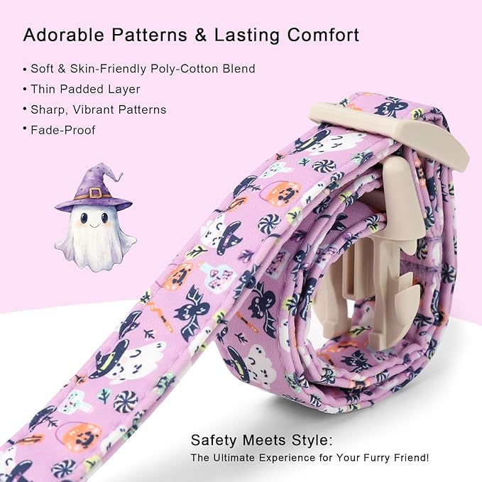 Halloween Dog Collar Cute Wizard Ghost Puppy Collar - Light Comfortable Adjustable Pet Collars for Small Medium Large Girl Boy Dogs XL