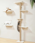 FUKUMARU Cat Wall Shelves, Stable Wall Mounted Cats Furniture Set, Kitten Scratching Post with Soft Cushion Perch, Space Saving Climbing Wall for 16 Inch Drywall - Beige