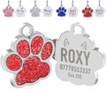 EDSG Cat Dog Tags Personalized for Pets, Dog Name Tags Cat Name ID Tag, Engraved Dog Tags Dog ID Tags Small Glitter Bling ID Tag Paw Print for Cat Pet Dog Puppy(Red,Design 3)