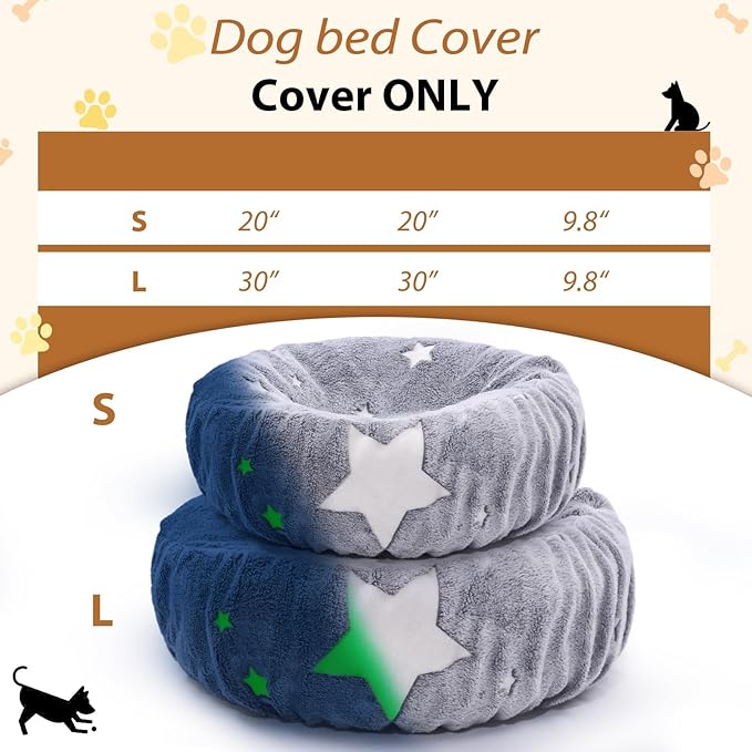 Glow in The Dark Dog Bed Cover - Replacement Washable Protector with Gray Star Pattern & Elastic Edges for Small & Medium Beds, 20" x 9.8"