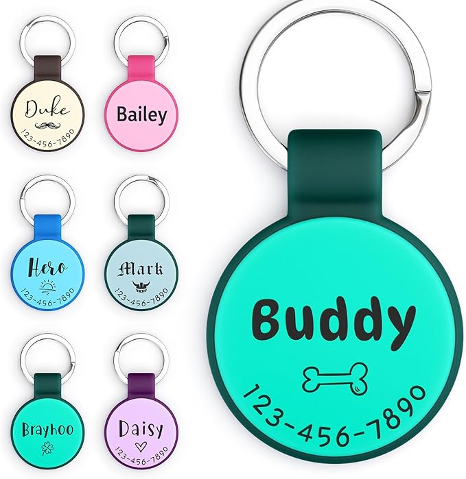 Silent Silicone Dog Tags, Custom Engraved Pet ID Tags for Cats and Dogs, Personalized Small Size Cat Tags with Cute Designs (Symbols, Regular)