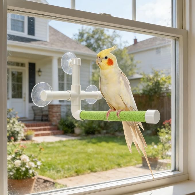 Bird Portable Suction Cup Shower Perch Window Wall Standing Platform for Parrot Parakeet Conure Cockatiel African Grey (Random Color)