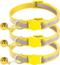 3 Pack Reflective and Breakaway Cat Collars with Bells，Adjustable Kitten Collars from 7.5 to 12.5 Inches, Ideal of Kitten Collar, Suitable for Girls and Boys (Yellow)