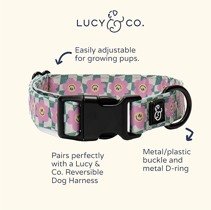 Lucy & Co. Dog Collar - Durable Lightweight Designer Collar for Pets - Adjustable Metal Safety Buckel. (Just Chill Collar).