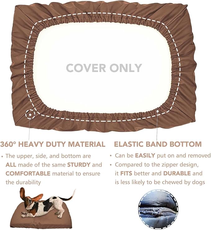 Dog Bed Cover Waterproof Replacement Machine Washable Covers for Dog Bed Heavy Duty Scratch Resistant Mattress Protector Pet Bed 30x20 Inch Brown Cover Only