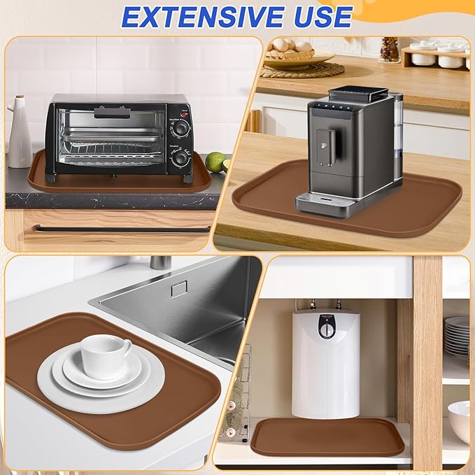 Silicone Pet Feeding Mat with Raised Edge for Food and Water, Dog Bowl Mats, Cat Bowls Placemat with High Lip for Floor Waterproof, Rubber Tray for Cats and Dogs 24 x 16 x0.8 Brown