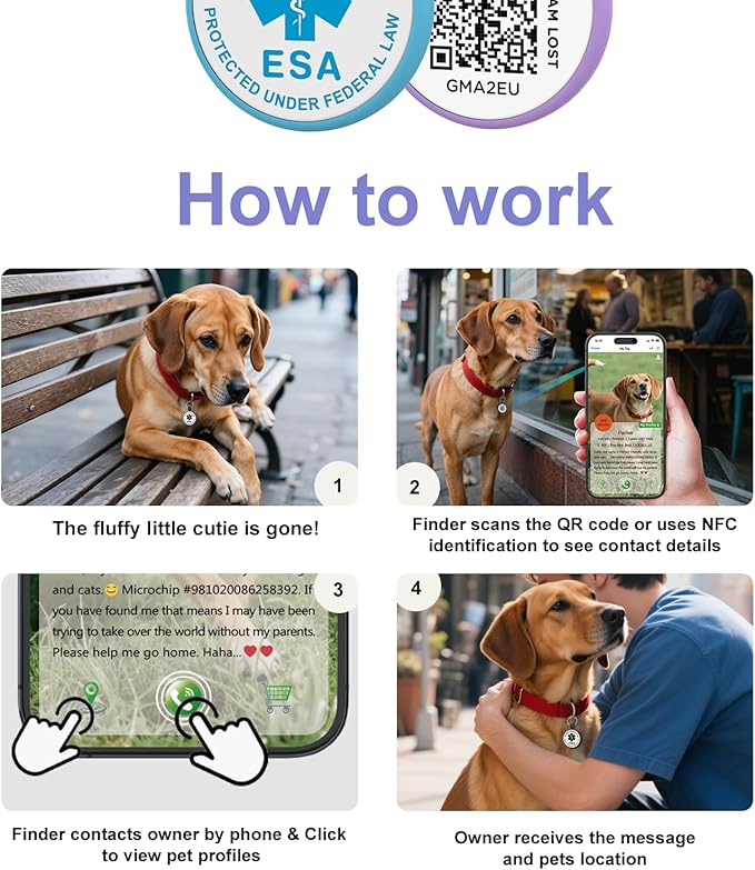 ESA Dog Tag, QR Code Dog Tag, Modifiable Free Pet Online Profile, Scannable QR Code, Scan QR Send Instant Location Alert Email, Silicone Lightweight ID Tag for Dog and Cat (Blue, Regular)