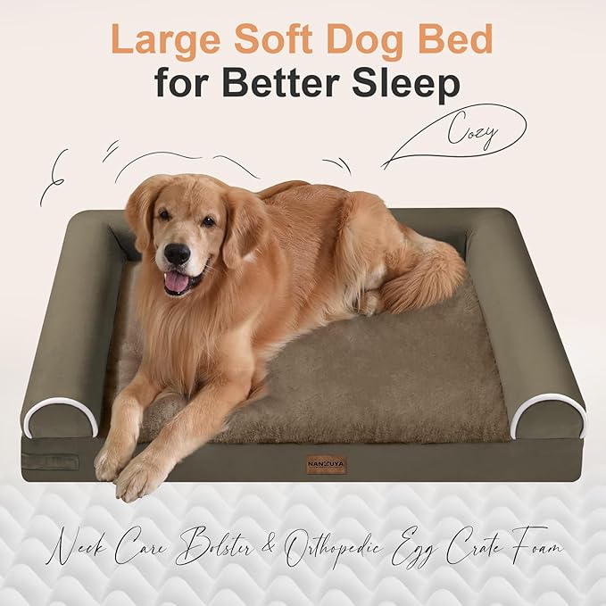 Medium Dog Bed Orthopedic Washable: Beds Bolster Medium Sized Dogs Bed Egg Crate Foam Couch Sofa Waterproof with Removable Cover - Brown