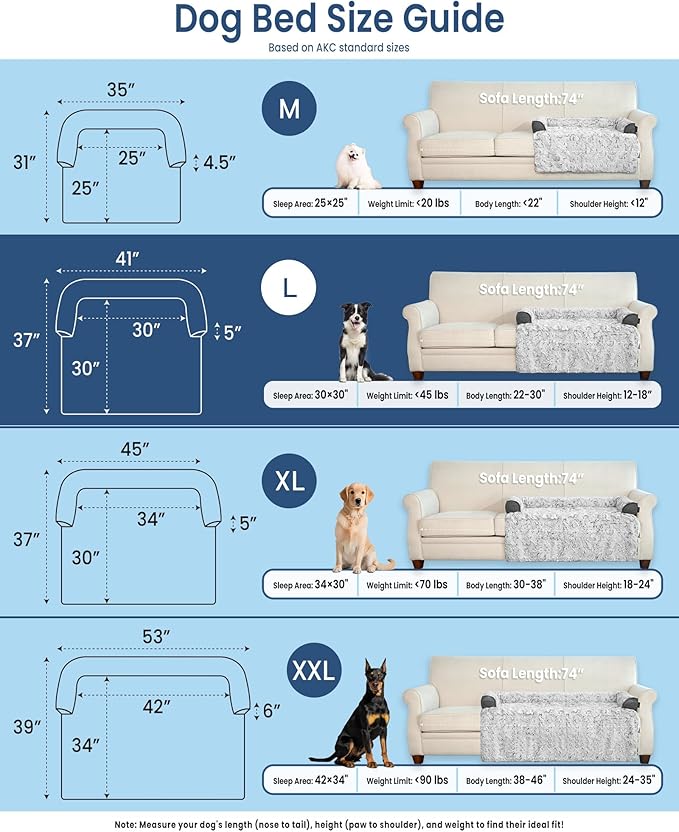 Calming Large Dog Bed for Couch, 41 x 37 inch Removable Couch Cover for Dogs Washable, Non-Slip Fluffy Plush Dog Sofa Mat for Furniture Protector - Grey