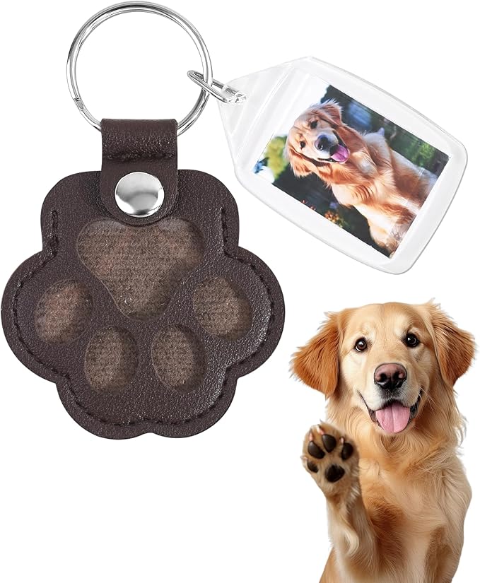 Seyaa Pet Memorial Gifts for Dog Owner Lovers, Dog Hair Storage Keychain with Photo Holder, Leather Paw Keychain Accessories