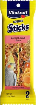 Vitakraft Crunch Sticks Cockatiel Treat Apricot Peach Flavor - Triple Baked Long Lasting Bird Treats with Natural Wood Chew Center for Beak Health and Enrichment - 3.5 oz.
