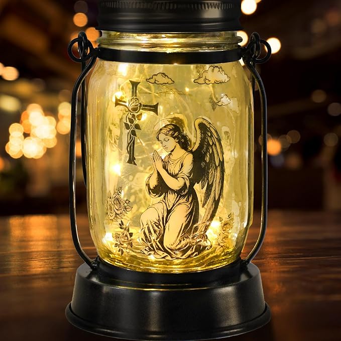 kyoryuger Guardian Angel Gifts for Women/Men Angel Praying Solar Lantern Mom Birthday, Mothers Day, Sympathy Solar Lantern Garden Decoration Outside for Yard, Patio,Backyard,Porch, Torches