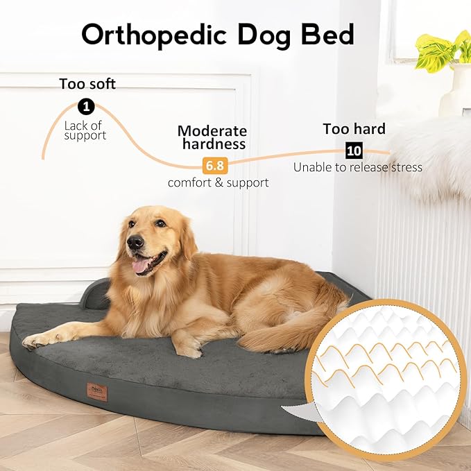 Large Dog Bed - XL Orthopedic Egg-Crate Memory Foam Dog Beds with Removable Washable Cover, Waterproof Pet Beds with Non-Slip Bottom, Dark Grey
