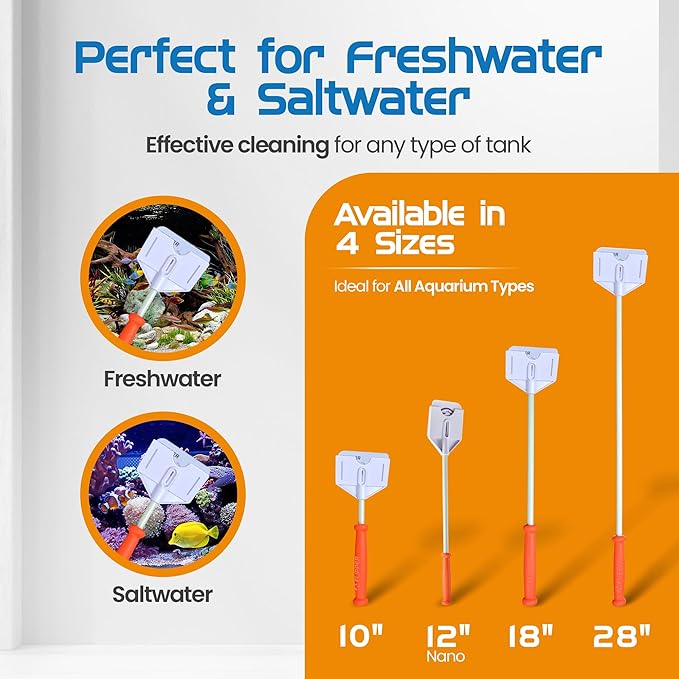 FLIPPER Platinum Nano Algae Scraper – Aquarium Glass & Acrylic Cleaner with Scrubber and Scraper 2-in-1 Design, Precision Fish Tank Cleaning Tool for Freshwater & Saltwater (12” Rigid Shaft)