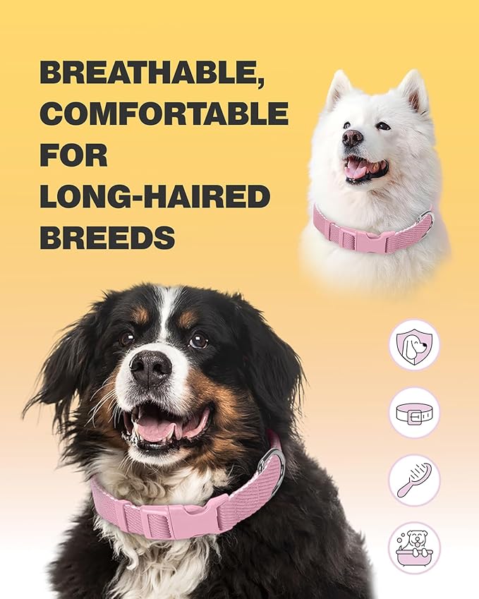 Dynmeow Soft and Breathable Cotton Dog Collar, Durable Adjustable Heavy-Duty Female Girl Pet Collar with Quick-Release Buckle, Lightweight for Sensitive Skin for Large Dogs, Pink, L