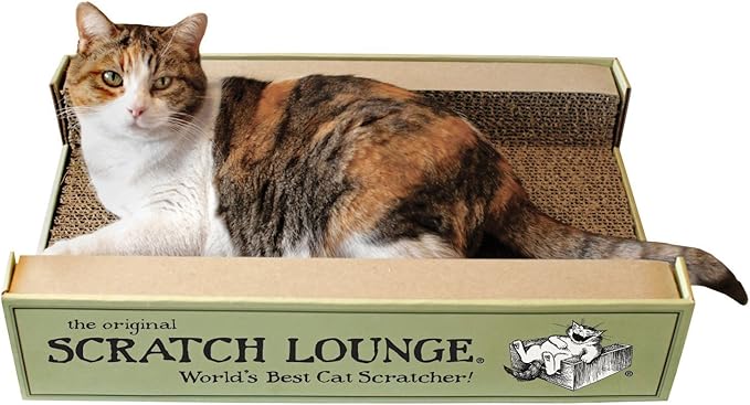 Scratch Lounge Cardboard Cat Scratcher & Lounger for Large Cats - XL 13x22 with Reversible Floor & Catnip - Heavy Duty Durable Bed Lasts 10x Longer Than Conventional Scratchers