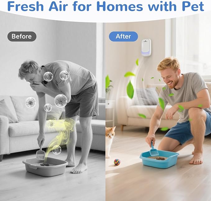 Air Ionizers, Plug in Negative Ion Air Purifier, Pet Odor Eliminator for Dogs/Cats, Ozone Free Quiet Air Freshener for Small Spaces/Cat Litter Room, Kitchen, Smoke Dust, Mini Air Cleaner