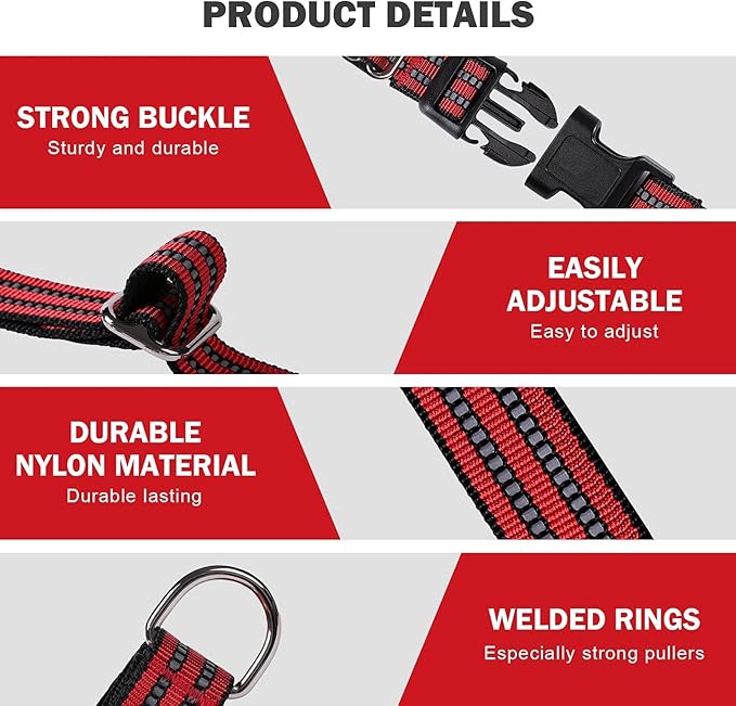 Hikiko Martingale Dog Collars Reflective Nylon Dog Collar with Quick Release Buckle Adjustable Training No Slip Dog Collar (Medium, Red)