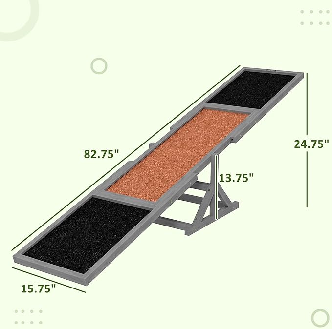 PawHut Wooden Dog Agility Seesaw for Training and Exercise, Platform Equipment Run Game Toy, Weather Resistant Pet Supplies, 83" L x 16" W x 14" H, Gray