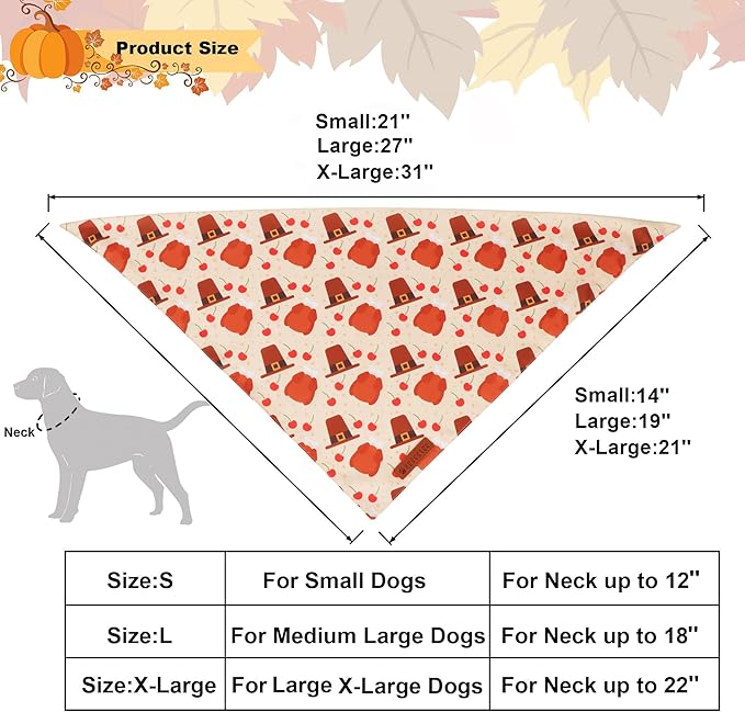 ADOGGYGO Thanksgiving Dog Bandanas 2 Pack, Reversible Turkey Pumpkin Pet Scarf Bib, Adjustable Fit Orange Thanksgiving Bandana for Medium Large Dogs (Large)