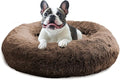 JOLLYVOGUE Calming Dog Bed Large Size Dog, Anti-Anxiety Donut Large Pet Bed, 36 inches Fluffy Faux Fur Round Cat Bed, Fits up to 75 lbs Pets (Coffee)