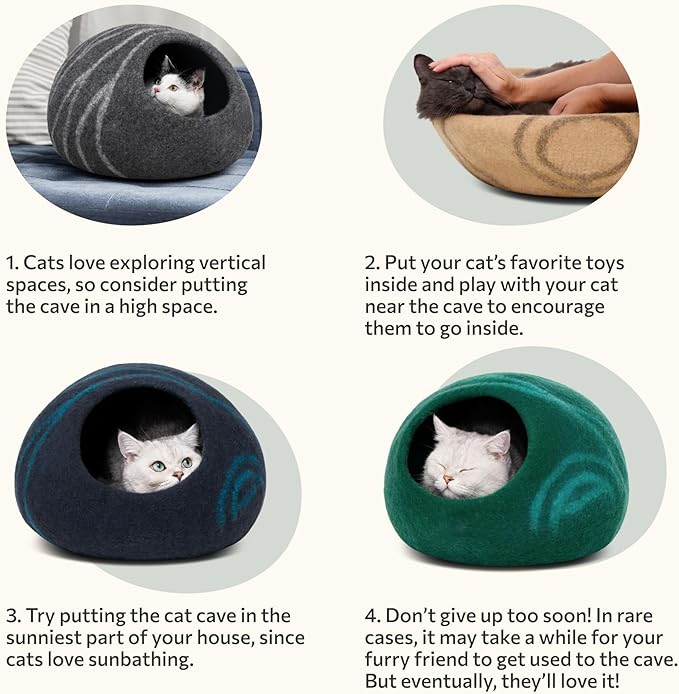MEOWFIA Cat Cave – Premium Felt Cat Bed for Indoor Cats, Handmade Merino Wool (Cloud Nap Blue, Medium)