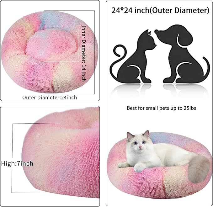 Cat Beds for Indoor Cats,24 Inch Dog Bed for Small Melium Large Dogs, Washable-Round Pet Bed for Puppy and Kitten with Slip-Resistant Bottom